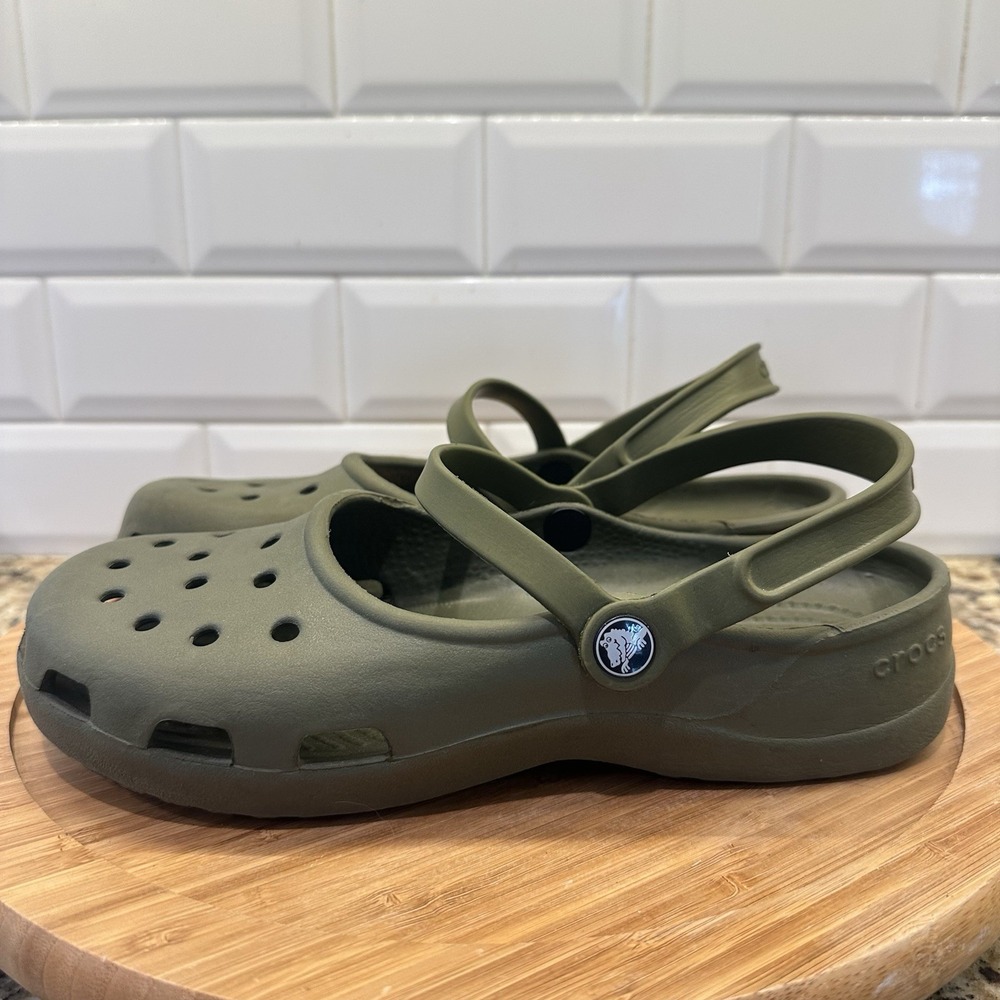 Crocs Karin Mary Jane Style Flats Clogs Womens 9 Olive Green Slip On Comfort